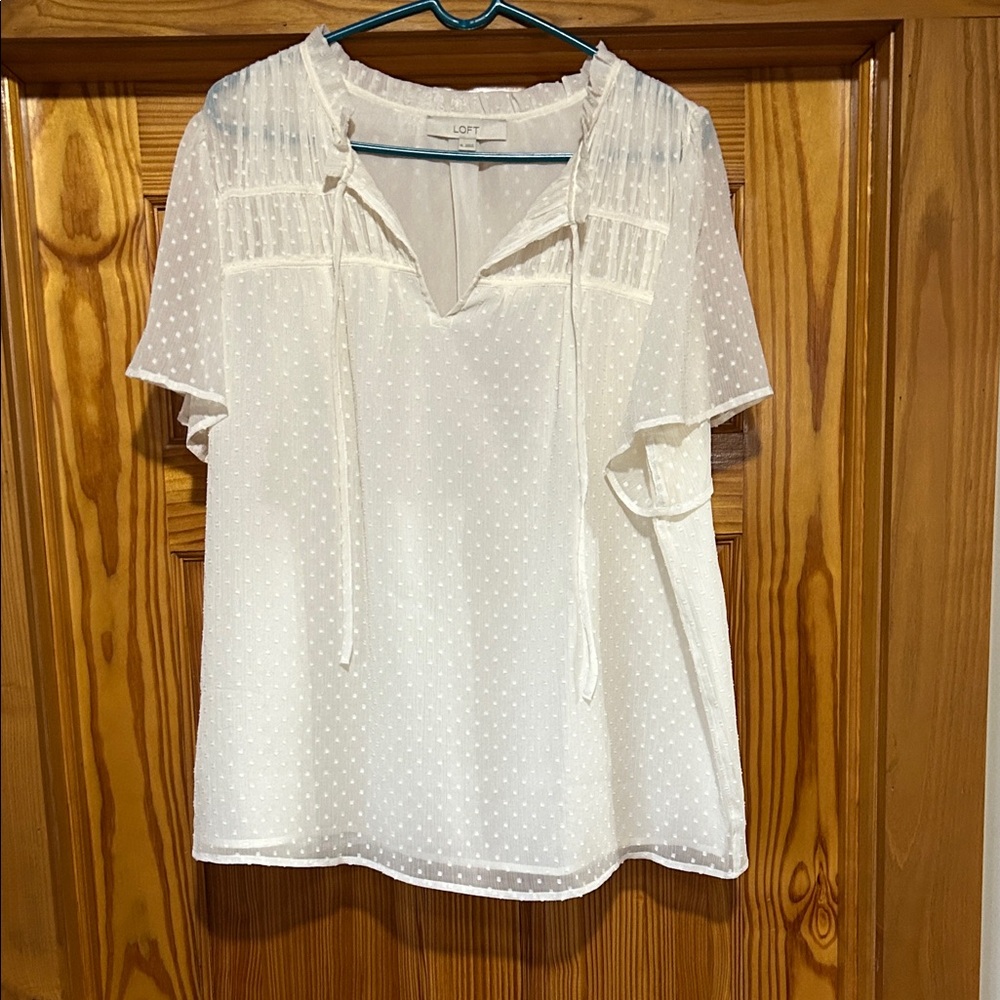 LOFT Sheer White Polka Dot Blouse